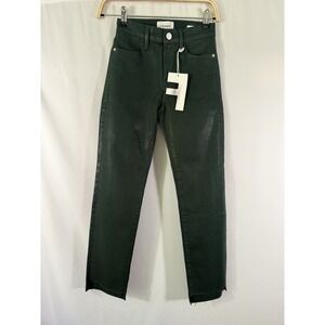 FRAME Le High Straight Jeans Pine Green Coated Wash Waxed Raw Hem‎ Womens 24